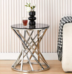 Comfy Living Round Geometric Design Gold Metal Side Table With Tinted Glass Tempered Top - thumbnail 3