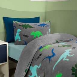 OHS Dino Fleece Duvet Cover Set Grey Bedding Quilt Warm Thermal Soft Kids - Junior - thumbnail 3