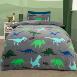OHS Dino Fleece Duvet Cover Set Grey Bedding Quilt Warm Thermal Soft Kids - Junior - thumbnail 2