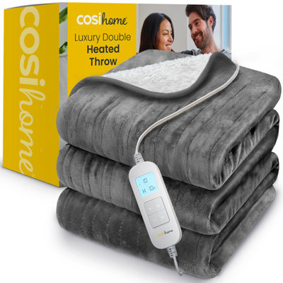 Cosi Home Double Fleece & Sherpa Electric Heated Throw - Grey - image 1