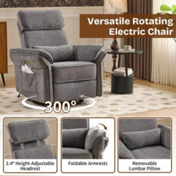 Electric Recliner Chair Armchair Sofa Rotatable With Charging Ports Grey Fabric - thumbnail 5