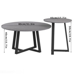 Fativo 2Pcs Round Nesting Coffee Sintered Stone Marble Table Grey End Side Tables Furniture Cross Legs 80Cm & 45Cm - thumbnail 2