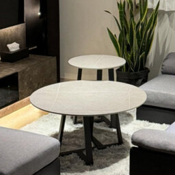 Fativo 2Pcs Round Nesting Coffee Sintered Stone Marble Table Grey End Side Tables Furniture Cross Legs 80Cm & 45Cm - thumbnail 8