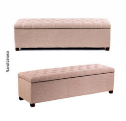 Linoso Chesterfield Sand Ottoman Storage Box With Square Wooden Legs - Upholstered Blanket Box (90W X 40D X 45H Cm)
