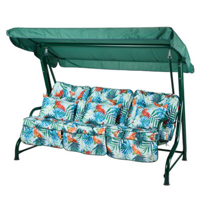 Alfresia Roma 3-Seater Swing Seat Green Frame With Classic Blue Tropical Cushion