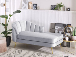 Beliani Left-Hand Chaise Longue Allier Velvet Light Grey - thumbnail 2