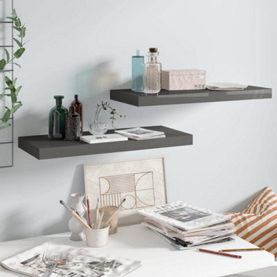 Berkfield Floating Wall Shelves 2 Pcs High Gloss Grey 60X23.5X3.8 Cm Mdf - image 1