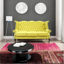 Chesterfield 3 Seater High Back Sofa Amalfi Buttercup Yellow Velvet Fabric In Queen Anne Style - thumbnail 4