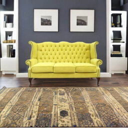 Chesterfield 3 Seater High Back Sofa Amalfi Buttercup Yellow Velvet Fabric In Queen Anne Style - thumbnail 5