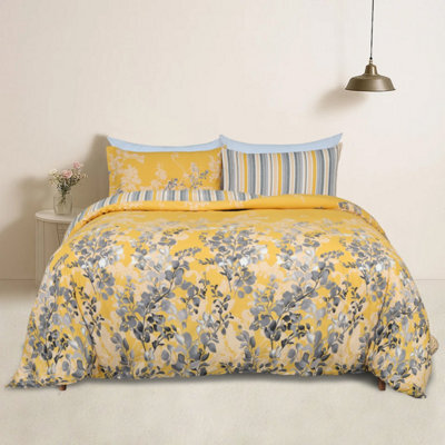 Bedlooms Ochre Floral Printed Duvet Cover Set, Reversible & Hypoallergenic Bedding Pack, Super King 226X220Cm