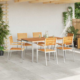 Berkfield Modern Garden Dining Set 7 Pcs Brown Solid Teak Wood & Stainless Steel - thumbnail 4