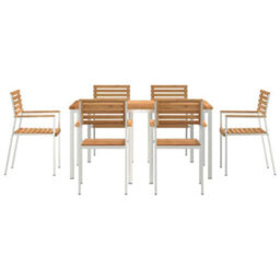 Berkfield Modern Garden Dining Set 7 Pcs Brown Solid Teak Wood & Stainless Steel - thumbnail 7