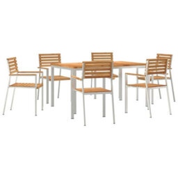 Berkfield Modern Garden Dining Set 7 Pcs Brown Solid Teak Wood & Stainless Steel - thumbnail 1
