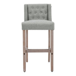 Living And Home Bar Stool Set Of 2 Grey Linen Upholstered Bar Stools Chairs With Rubberwood Legs - thumbnail 2