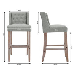 Living And Home Bar Stool Set Of 2 Grey Linen Upholstered Bar Stools Chairs With Rubberwood Legs - thumbnail 5