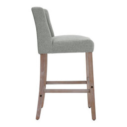 Living And Home Bar Stool Set Of 2 Grey Linen Upholstered Bar Stools Chairs With Rubberwood Legs - thumbnail 3