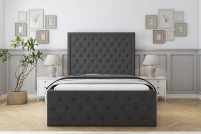 "Sloomy Vienna Graphite Dumfries Bed Frame With Mattress With 50"" Upholstered Headboard 5' King" - image 1