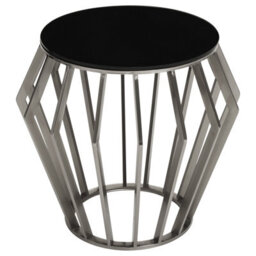 Orsina Modern Silver Round Table With Black Glass, Decent Silver Sidetable For Hallways, Elegant Bedside Table - thumbnail 2