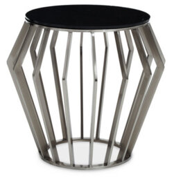 Orsina Modern Silver Round Table With Black Glass, Decent Silver Sidetable For Hallways, Elegant Bedside Table - thumbnail 1