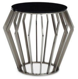 Orsina Modern Silver Round Table With Black Glass, Decent Silver Sidetable For Hallways, Elegant Bedside Table - thumbnail 6