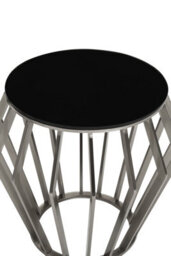 Orsina Modern Silver Round Table With Black Glass, Decent Silver Sidetable For Hallways, Elegant Bedside Table - thumbnail 5