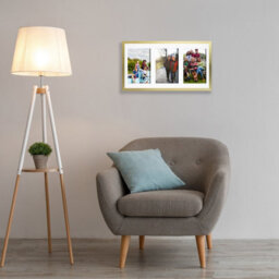 AK Frames 40X20Cm Gold Sleek Multi Photo Frame With White Mount - Holds 3 Apertures (3X) 6X4 Photos - thumbnail 3