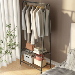 Black Metal Clothes Rail Clothes Rack Clothing Hanging Rail With 2 Tier Storage Shelf Shoe Rack 60Cm (W) - thumbnail 2