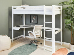 Beliani High Sleeper Bed With Desk Pine Wood Loury 90 X 200 Cm (Eu Single) White - thumbnail 2