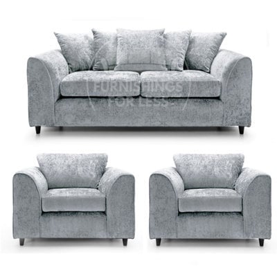 Furnishings For Less UK Monaco Chenille Fabric 3 Piece Sofa Set - 3 1 1 Light Grey - image 1