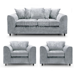 Furnishings For Less UK Monaco Chenille Fabric 3 Piece Sofa Set - 3 1 1 Light Grey - thumbnail 1