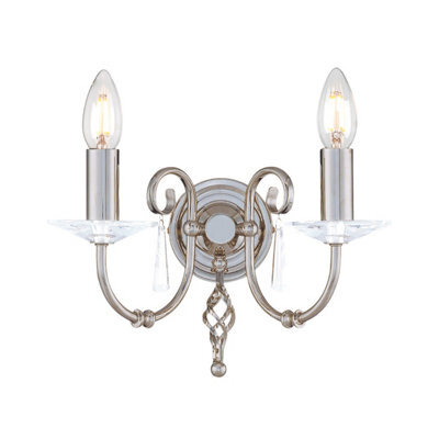 Luminosa Lighting Elstead Aegean 2 Light Indoor Candle Wall Light Polished Nickel, E14 - image 1