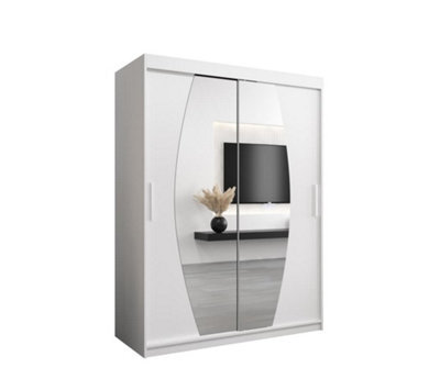 Arte Elypse Contemporary 2 Mirrored Sliding Door Wardrobe 5 Shelves 2 Rails White (H)2000mm (W)1500mm (D)620mm - image 1