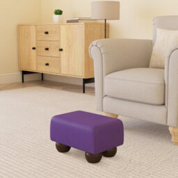 Black Currant Purple Mahogany Wood Bun Feet Faux Leather Small Footstool  Handmade Uk By Footstools Direct - thumbnail 1