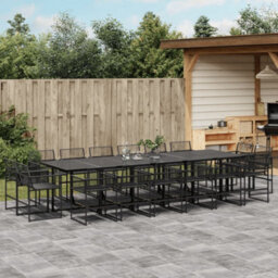 Walplus 17 Piece Garden Outdoor Dining Set Suitable For Backyard, Patio Black Poly Rattan - thumbnail 1
