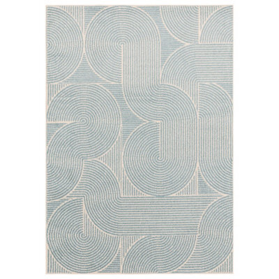 Blue Swirl Abstract Geometric Modern Funky Easy To Clean Rug For Living Room Bedroom And Dining Room-200Cm X 290Cm - image 1