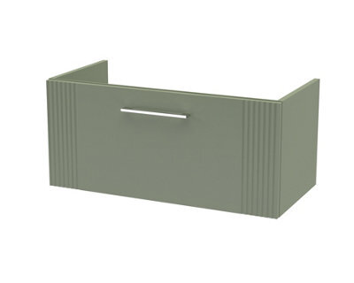 Hudson Reed Deco Wall Hung 1-Drawer Vanity Unit, Wide Modern Vanity Unit In Bathroom With Bar Handle Design, Satin Green - image 1