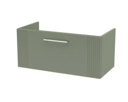 Hudson Reed Deco Wall Hung 1-Drawer Vanity Unit, Wide Modern Vanity Unit In Bathroom With Bar Handle Design, Satin Green