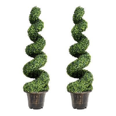 Costway 2Pcs 120Cm Artificial Boxwood Spiral Tree Faux Tree Realistic Fake Greenery Tree - image 1