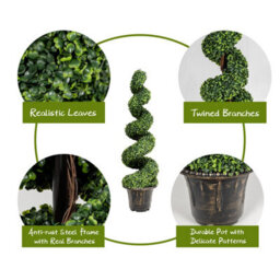 Costway 2Pcs 120Cm Artificial Boxwood Spiral Tree Faux Tree Realistic Fake Greenery Tree - thumbnail 9