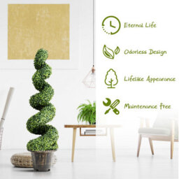 Costway 2Pcs 120Cm Artificial Boxwood Spiral Tree Faux Tree Realistic Fake Greenery Tree - thumbnail 7