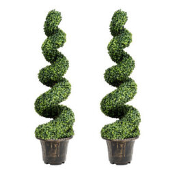 Costway 2Pcs 120Cm Artificial Boxwood Spiral Tree Faux Tree Realistic Fake Greenery Tree - thumbnail 1