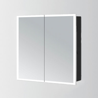 Plum&clay Azure Led Illuminated Black Double Mirrored Wall Cabinet (H)700mm (W)800mm - image 1