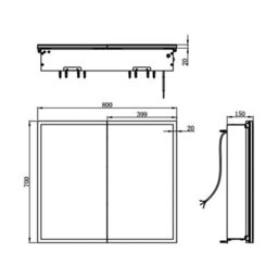 Plum&clay Azure Led Illuminated Black Double Mirrored Wall Cabinet (H)700mm (W)800mm - thumbnail 2