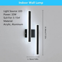 Pheashine 32W Integrated Led Wall Light, 6500K Cool White, Modern Black Dual Bar - thumbnail 3