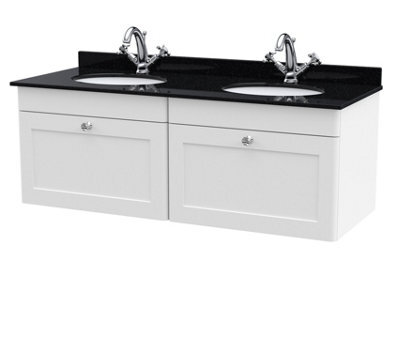 Balterley Swynnerton Traditional 2 Drawer Wall Hung Vanity Unit With Double Marble Basin, Satin White, 1200mm - image 1