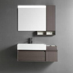 Homestylestore Dark Walnut Wall Mounted Waterproof Led Bathroom Mirror, Side Cabinet And Open Shelf 1000 X 680mm - thumbnail 2