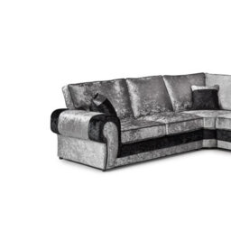 Furnishings For Less UK Chelsea Black And Silver Crushed Velvet 5 Seater Large Corner Sofa 2 Corner 2 Rolled Arms - thumbnail 2