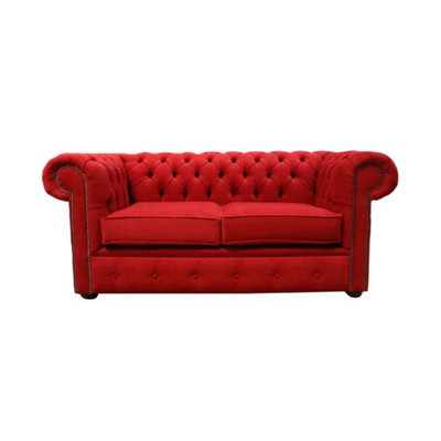 Chesterfield Handmade 2 Seater Sofa Cantare Cherry Red Easy Clean Fabric In Classic Style - image 1