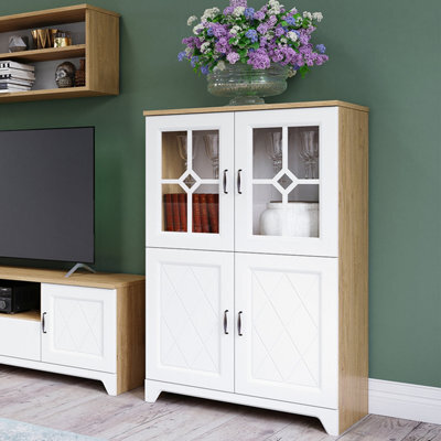 Heze Furniture Provenza Rustic Sytle Display Unit - Stone Oak / White Matt - image 1