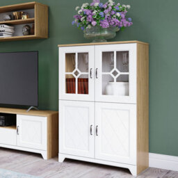 Heze Furniture Provenza Rustic Sytle Display Unit - Stone Oak / White Matt